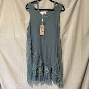 Pretty Angel Boho Fairycore Layered Lace Sleeveless Tunic Top Linen Blend (b4)